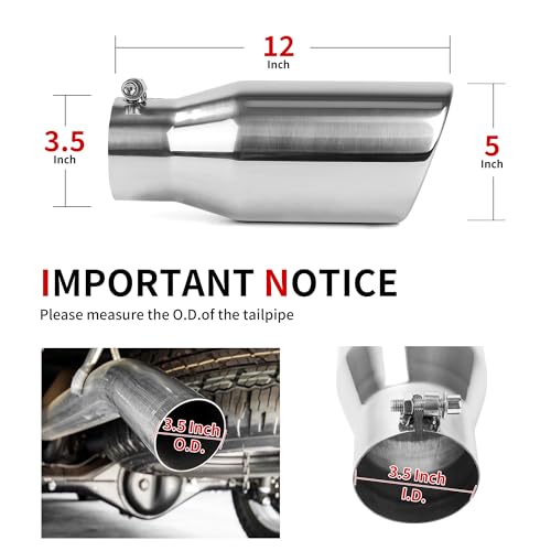 Richeer 3.5” Inlet Exhaust Tip 5” Outlet 12” Long Stainless Steel Polished | 3 1/2 Inlet x 5 Outlet x 12 Overall Length Stainless Steel Exhaust Tailpipe with Polished Finish Universal for Vehicles