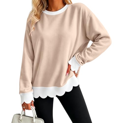Lightweight Sweatshirts for Women Cotton Scalloped Hem Cozy Pullover Tops - image 5