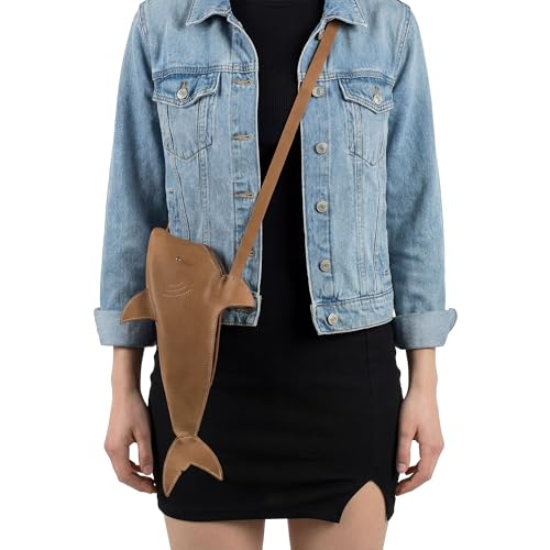 Image of Shark-Shaped Shoulder Bag with Adjustable Strap, Crossbody Bag, Messenger Bag, Full Grain Leather, Handmade
