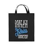 Comedy Bags - Darf ich Ihnen das Tschüss anbieten? - Jutebeutel - Kurze Henkel - 38x42cm - Farbe: Schwarz/Weiss-Hellblau