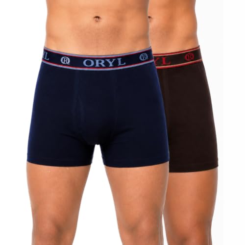 Image of ORYL Men's 100% Cotton Solid Boxer Briefs | Soft Comfort Waistband | Functional Fly | Breathable Everyday Underwear | Pack of 2