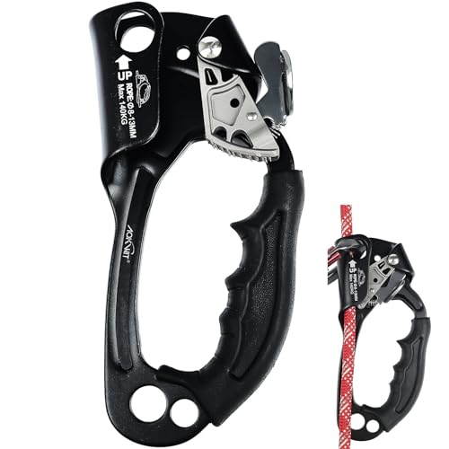 Hand Ascender High Strength Aluminum Alloy Climbing Ascender with Ergonomic Rubber Handle Strong Rappelling Gear Equipment for Rock Climbing Tree Arborist Rescue Mountaineering Caving Left Right Hand