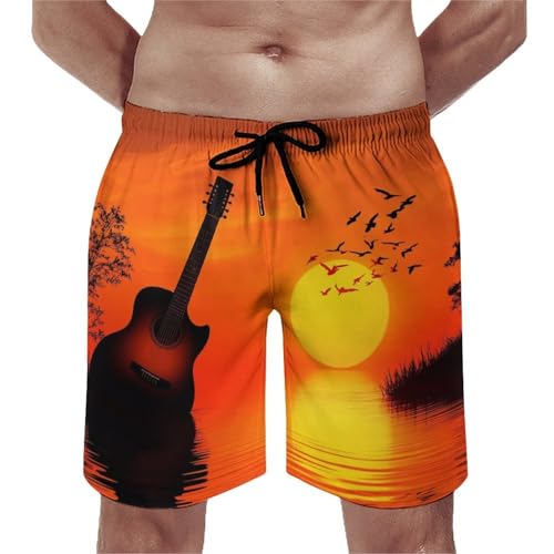 Abstract Guitar Men's Swim Trunks Quick Dry Board Shorts Hawaiian Beach Shorts With Pocket 2XL