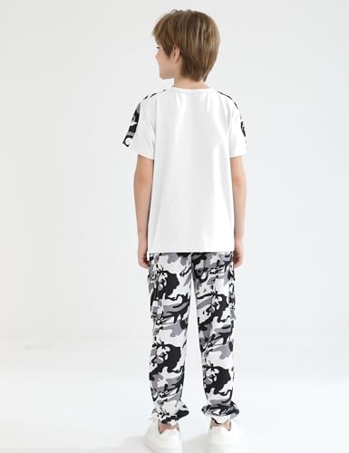 Image of mksodopy Boys Clothes Outfits Set, Camo Cargo Pants and Short Sleeve Pocket Tee 2PC Summer Tracksuit for Kids 5-16Y