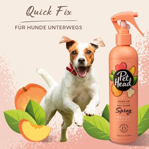 Pet Head Quick Fix Fellspray für Hunde | Pfirsichduft | Desodoriert, Pflegt und Beruhigt das Fell Ihres Hundes | pH-Neutral | Vegan & Tierversuchsfrei | Sanfte Formel für Welpen | 300ml
