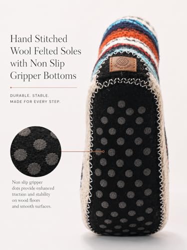 Image of Tibetan Socks Hand Knit Wool Fleece Lined Long Slipper Socks with Non Slip Soles