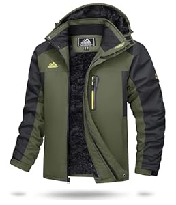 TACVASEN Herren Wasserdicht Winter Skijacke Warme Snowboardjacke Outdoorjacke Gefüttert Winterjacke (L, Armeegrün)