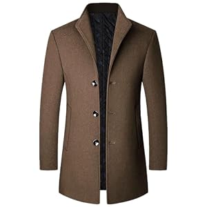 Generisch Mantel Herren Herbst,Wollmantel Herren Slim Fit Mittellang Trenchcoat Warm Der Stehkragen Einreiher Leger für Herbst Und Winter