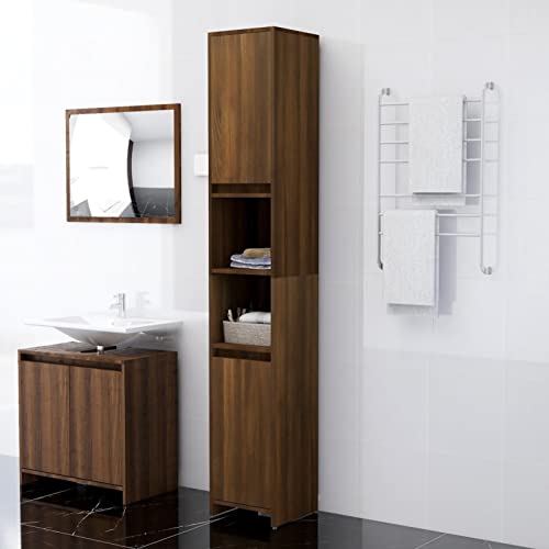 Festnight Meuble Colonne de Salle de Bain, Meuble Haut de Rangement,Meuble de Rangement Colonne, 6 Compartiments et 2 Portes,30x30x183,5 cm-sans poignée -Chêne Marron