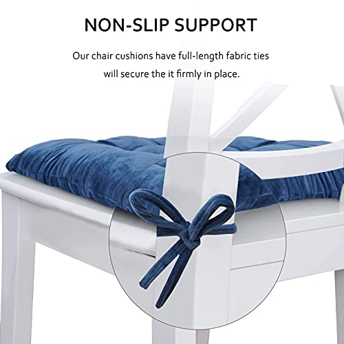 Elfjoy Set Of 4 Cotton Square 16” X 16” Tufted Chair Pads Indoor Seat Cushions Pillows With Ties (Navy Velvet) #TOP4