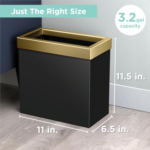 Gatco Small Bathroom Trash Can With Lid, Rectangle 3 Gallon Stainless Steel Wastebasket, Under Sink, Matte Black And Brushed Brass, For Bathroom, Bedroom, Office (1938) by Gatco - Image 7