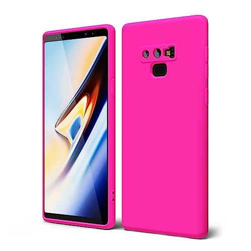 oakxco for Samsung Galaxy Note 9 Phone Case Liquid Silicone, Fluorescent Bright Solid Color, Cute Thin Slim Soft Rubber TPU Plain Smooth Gel Matte Protective Cover for Women Girl, Fuchsia Hot Pink