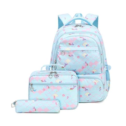 ZHANAO Juego de mochila para niñas, mochilas escolares con lonchera, estuche para lápices, juego de mochila para adolescentes y estudiantes de primaria, Azul