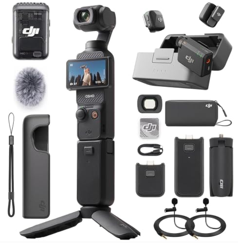 Image of DJI Osmo Pocket 3 Creator Combo 4K 120fps Handheld 3-Axis Gimbal Bundle Mic Mini (2 TX + 1 RX + Charging Case) + 2X Deco Essentials 3.5mm Computer Clip-On Mini Lapel Microphone