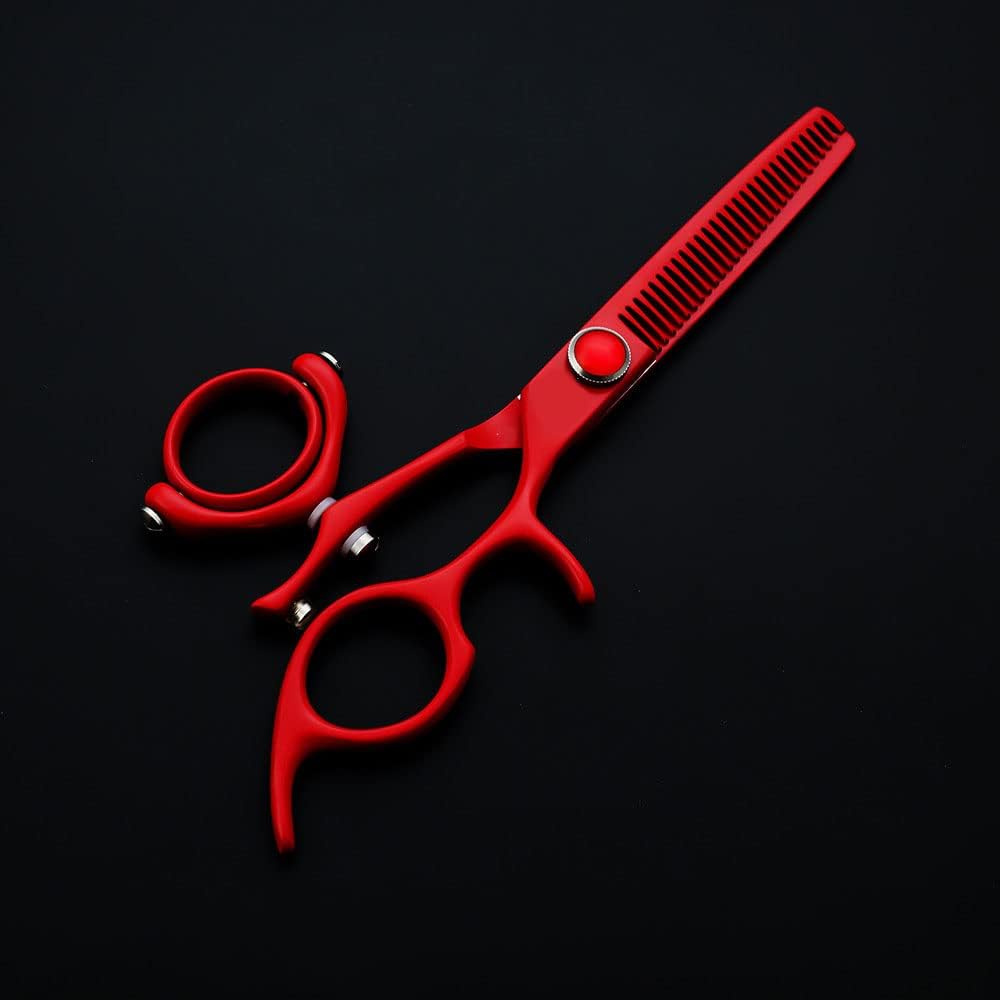 Hair Cutting Scissors, 6 Inch Red flying shears Rotary handle Hairdressing Cutting Scissors Thinning Shears Salon Barbers Japan 440C Hair Scissors (Color : Thinning scissors)
