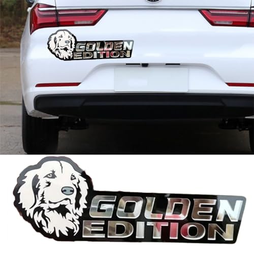 Image of Cute Dog Car Badge Laser Cutting Car Emblem,Funy 3D Acrylic Dogs Badge Rated Car Emblem Automotive Badge Decals and Stickers for Car, Truck, Rv, Boat Exterior Decoration (Golden Retriever)