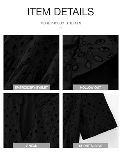 Image of BTFBM Womens Boho Summer Dresses 2026 Spring V Neck Short Sleeve Hollow Out Lace Ruffle Casual Beach Mini Vacation Dress