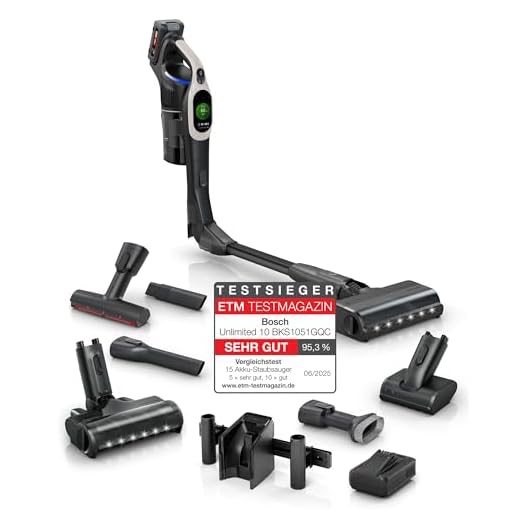 Bosch Akku-Staubsauger Unlimited 10 BKS1051GQC, kabellos, MicroClean Technology, TFT-Display, Staubkomprimierung, HEPA-Filtersystem, 10 J. Motorgarantie, 4 Ah Akku, LED-Licht, Schnellladegerät, grau