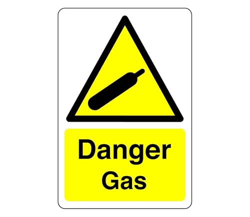 Safety First Display Ltd Yellow/Black Danger Gas Sign - High Tack Self-Adhesive Sticker (150Mm X 100Mm) Viewing Distance Within 3M.
