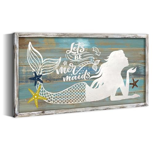 summer melody Mermaid Inspirational Wooden Framed Wall Art 24x12 Inch by summer melody - Used condition - US$30.79