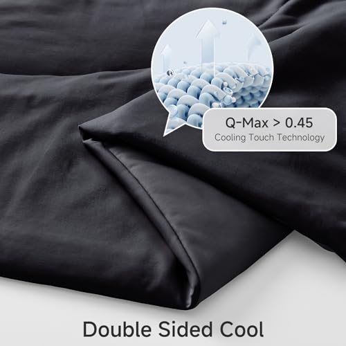 Image of HOMFINE Cooling Comforter Twin Size, Black Summer Cooling Blanket for Hot Sleepers and Night Sweats, Japanese Double-Sided Cold Tech Fabric Q-Max 0.45, Soft Breathable Silky Smooth Lightweight