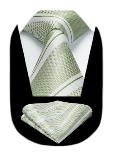 Image of HISDERN Stripe Tie Mens Ties with Pocket Square Set Classic 3.4'' Silk Formal Necktie Handkerchief for Business Wedding