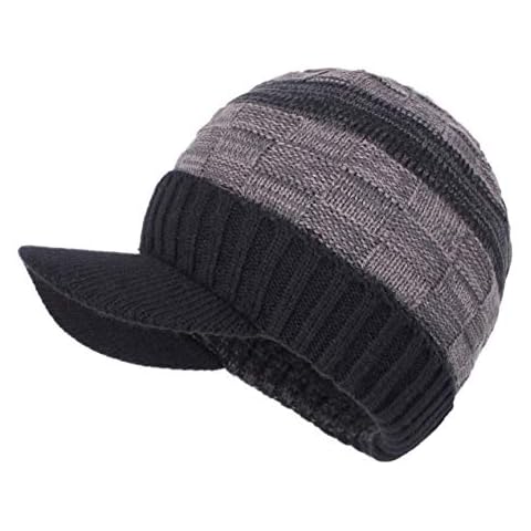 LANGZHEN Winter Hats for Men with Visor Warm Men's Outdoor Newsboy Hat Thick Soft Fleece Lined Ski Hat - - One size Cover