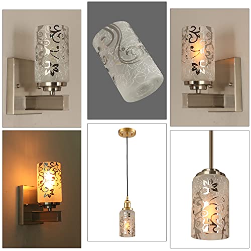 Image of Electroplated Floral Pattern Replacement Glass Lamp Shade 2 Pack, Frosted Glass Light Cover for Light Fixture,Glass Shade for Wall Sconce,Kitchen Pendant Light,Bedside Lamp,1 5 /8 Inch Fitter