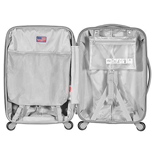 Olympia U.S.A. Denmark 21" Carry-On Suitcase - Lightweight Hardside Luggage, Expandable 30%, 4 Spinner Wheels, Utility Hook & Hidden Laptop Compartment (Silver)