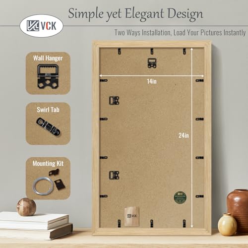 Image of VCK 14x24 Frames 3 Pack, Natural Poster Frame MDF Wood with Polished Plexiglass, Wall Mounting Horizontal & Vertical Display