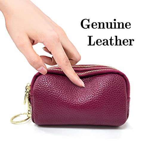 Linno 3 Zippered Genuine Leather Coin Purse Triple Capacity Change Pouch Little Travel Wallet With Key Ring For Women #TOP1