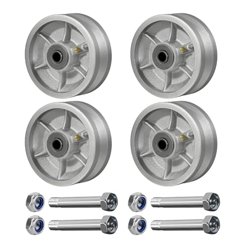 Image of 5 Inch V-Groove Steel Wheel, 7 /8 inch Wide 90 Groove, Fits 1 inch Angle Iron Track, Heavy Duty Industrial Track Wheel with Relief Groove, High Load Capacity(4 Pack)