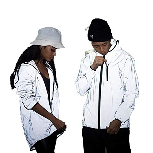 IMJONO Veste Femme Réfléchissant Veste Hommes Femme Grande Taille Harajuku Coupe-Vent Vestes Couple Manteau Streetwear À Capuche Étanche Manteaux imperméables(Gris,XL Cover