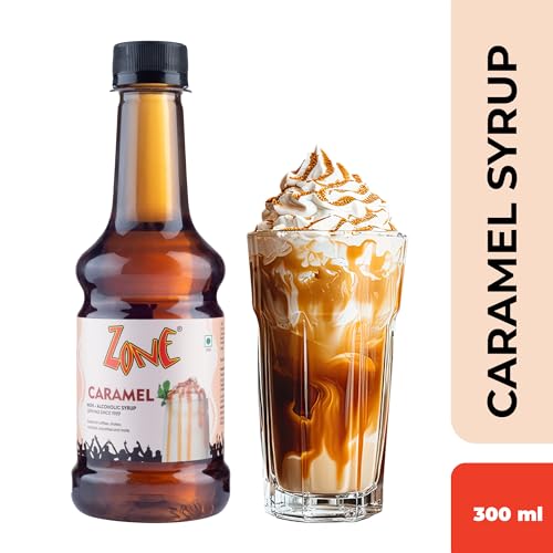 Image of Zone Caramel Syrup 300ml | Premium Caramel Flavour for Coffee, Lattes, Milkshakes, Mochas, Mocktails & Cocktails | Non Alcoholic Mix, Cafe Style Taste for HoReCa & Home Use | 12+ Flavours