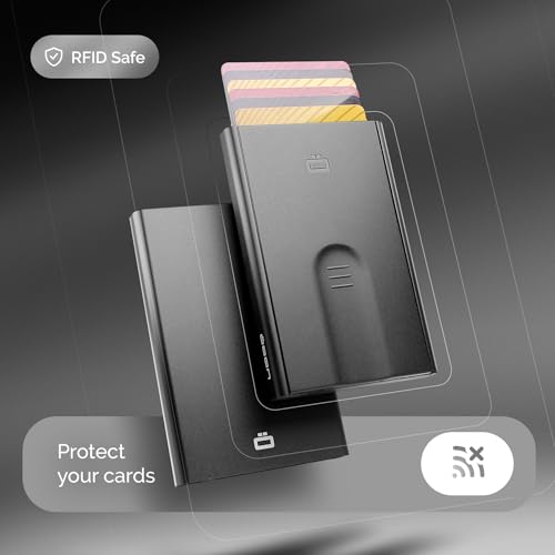ÖGON -DESIGNS- Automatic aluminum card holder, RFID protection against fraud and demagnetization, slim and minimalist wallet for men and women, Slider model2