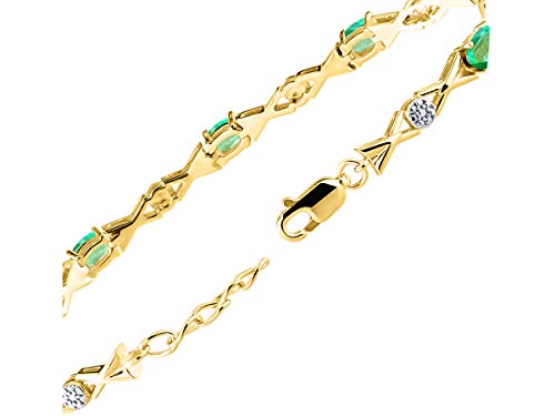 Image of Rylos Bracelets for Women Yellow Gold Plated Silver XOXO Hugs & Kisses Tennis Bracelet Gemstone & Genuine Diamonds Adjustable Fit 7 inch-8 inch Wrist, 10 Gorgeous 6X4MM Jewelry for Women Friendship Bracelets