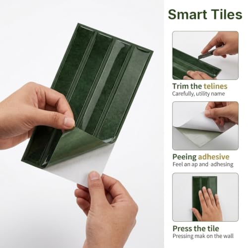 Image of HASTHIP 10 Sheets Peel and Stick Backsplash Tiles, Tiles Sticker, Green