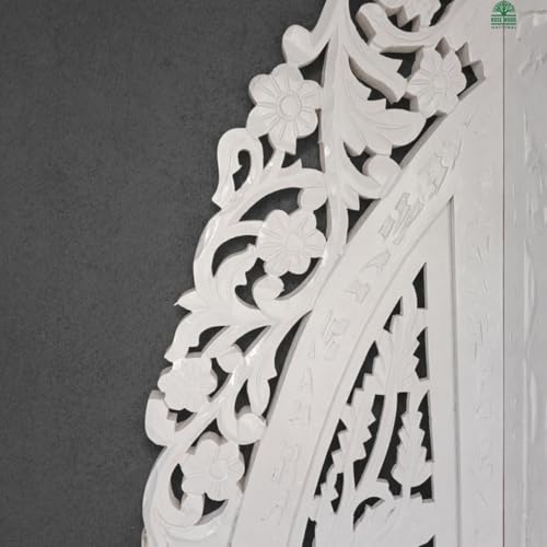 Image of Wooden Room Divider 6 Feet, 4-Panel Folding Wooden Partition for Living Room, Office, Pooja Room, Restaurant, Kitchen & Balcony (2W x 1.82H Meters). (White-Black Border)