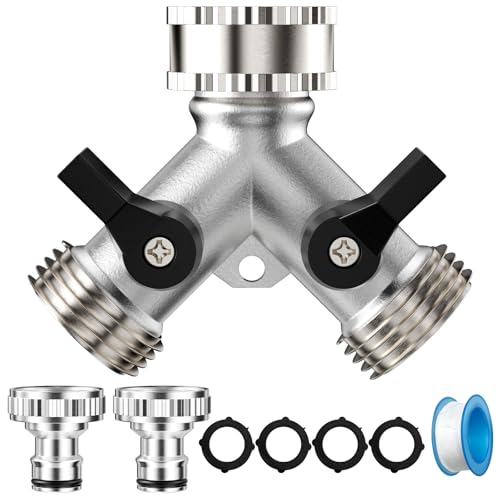 Lectorias Robinet Double Sortie, Répartiteur d'eau, Robinet Double Sortie Machine avec Interrupteur de Commande, Double Sortie Tuyau Arrosage, Distributeur en y à 2...