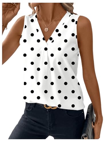 SOLY HUX Women's Casual Polka Dots Tank Tops Summer V Neck Sleeveless Tunic Shirts Office Work Blouse3