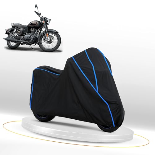 Image of Waterproof Bike Cover for RE Bullet 350 | Heavy Duty Polyester | All-Weather, Dustproof, UV Protection | Triple Stitched Elastic Hem, Snug Fit Black