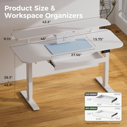 Image of COMHOMA Electric Standing Desk with Drawers, 48 x 24'' Sit Stand up Desk with Monitor Stand, Laptop Stand, Height Adjustable Ergonomic Home Office Computer Desk with Memory Preset Controller