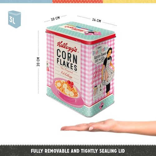 Nostalgic-Art Retro Storage Jar L, 3 L, Kellogg's - Happy Hostess Corn Flakes - Gift Idea for the Kitchen, Large Tin Coffee Tin, Vintage Design