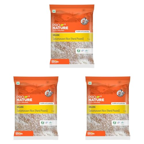 Image of Pro Nature 100% Organic Sonamasoori Rice, Hand Pound, 5kg (Pack of 3)