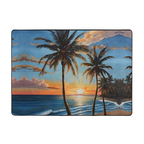 Tropical Sunset Print Living Room Anti Slip and Absorbent Carpet, Indoor Bedroom Bed Floor Mat, Ultra Soft Washable Carpet 80x58 in