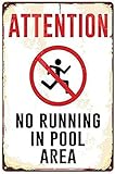 Retro Swimming Pool Rules Metal Sign No Running Vintage Tin Warning Plaque for Outdoor Pool Area Decor 8 X 12 in