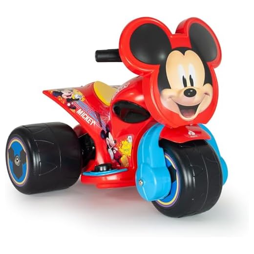Injusa - Trimoto Samurai Mickey Mouse A Batería 6V, Para Niños De 1 A 3 Años, Con Pedal Acelerador Y 3 Ruedas Anchas De Plástico, Velocidad Máx 3 Km/H, Color Rojo