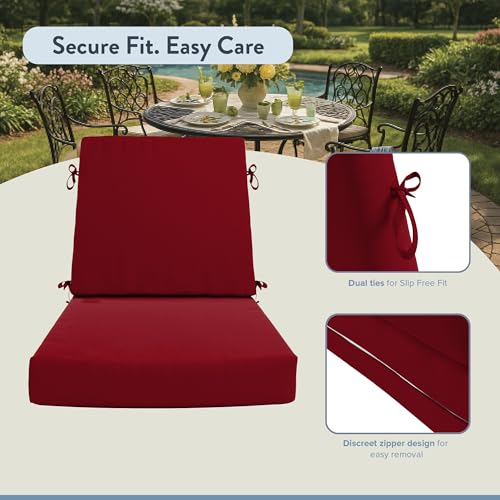 California Umbrella, Patio Seat, 20 x 20 Inch, Premium Outdoor Memory Foam, Olefin Fabric with Ties Dining Chair Cushion, 20" x 20", Red by California Umbrella - Image 3