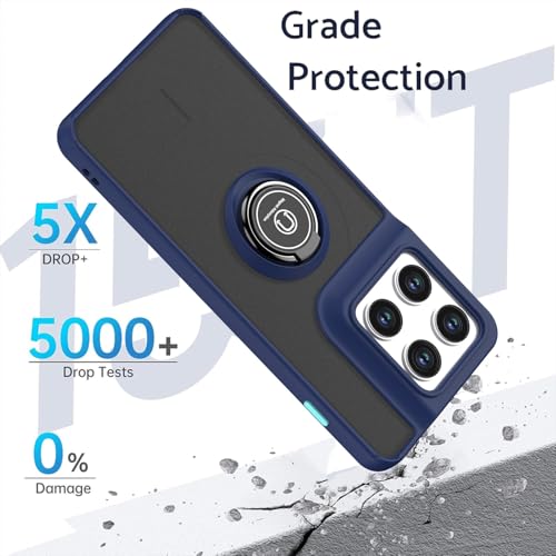 Image of QUIETIP Case for Motorola Edge 70 with Screen Protector,Magnetic Ring Car Stand Silicone Translucent Matte Drop Protection Cover,Blue