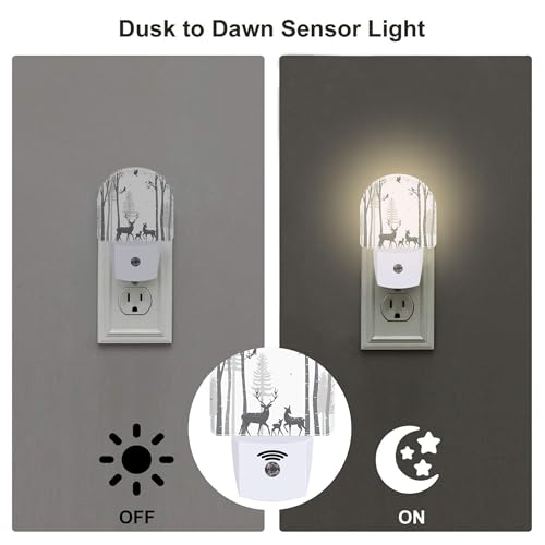 Image of Deer in The Forest Night Light, Birch Tree with Deer Dusk to Dawn Night Light Plug in,0.5w Energy Saving Sleep Friendly NightLight for Kids Boys Girls Home Decor